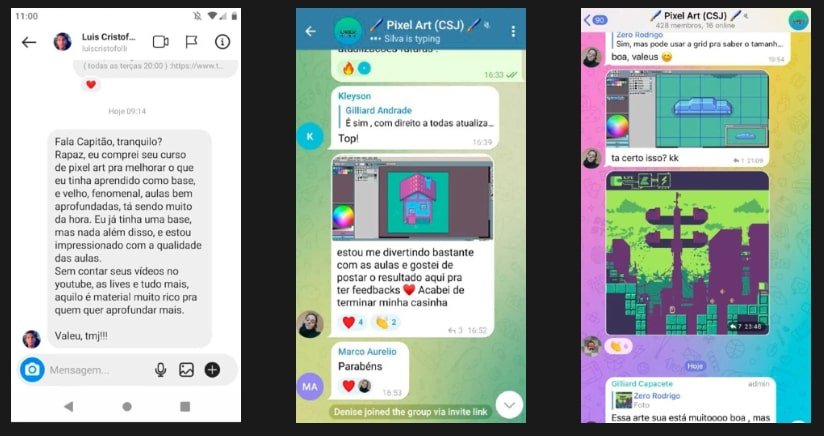 Depoimentos de alunos do Aprenda Pixel Art