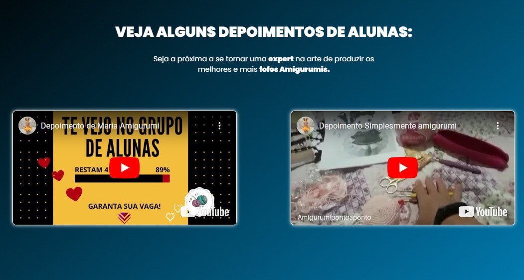 Depoimentos de alunos do Simplesmente Amigurumis 4.0