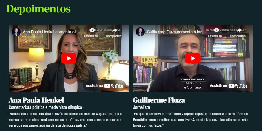 Depoimentos de alunos do Curso O Brasil Redescoberto do Augusto Nunes