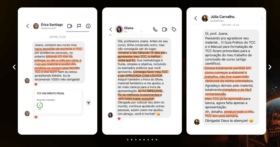 Depoimentos de alunos do Guia Para Trabalhos Acadêmicos com IA