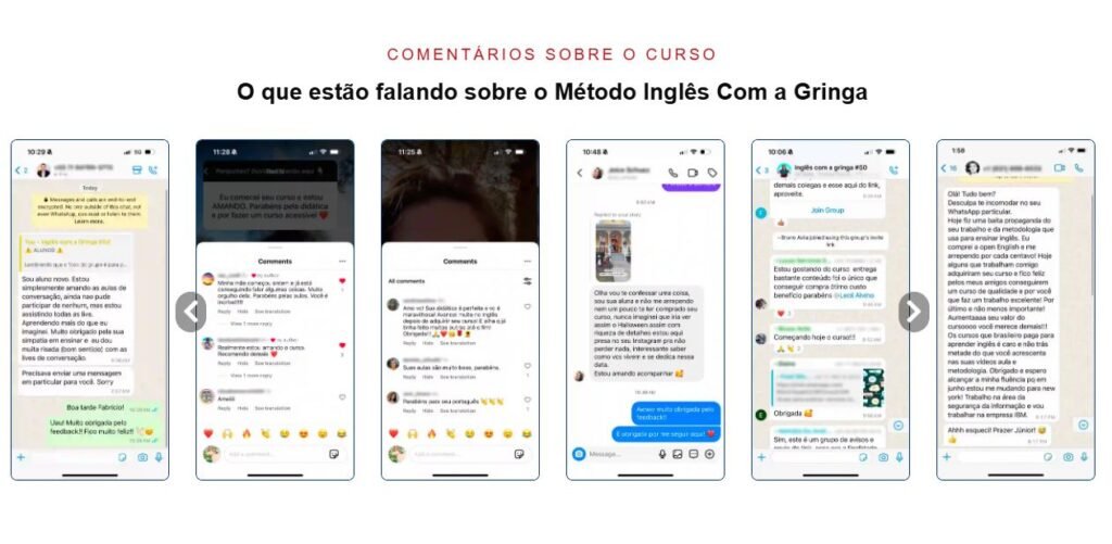 Depoimentos de alunos do Inglês com a Gringa