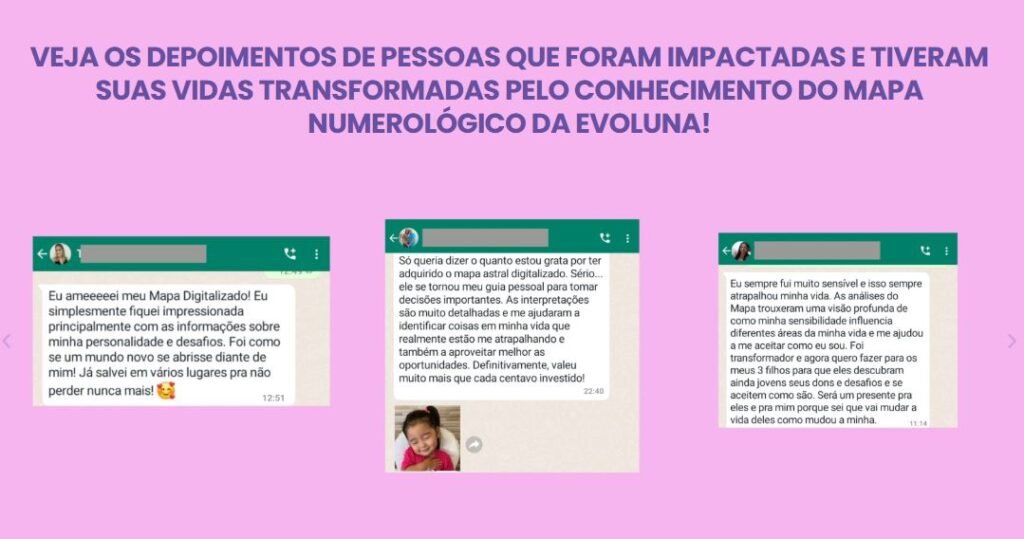 Depoimentos dos clientes do Mapa Numerológico Evoluna