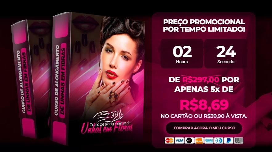 Qual o preço do Curso de Alongamento de Unhas em Fibras Tem cupom de desconto