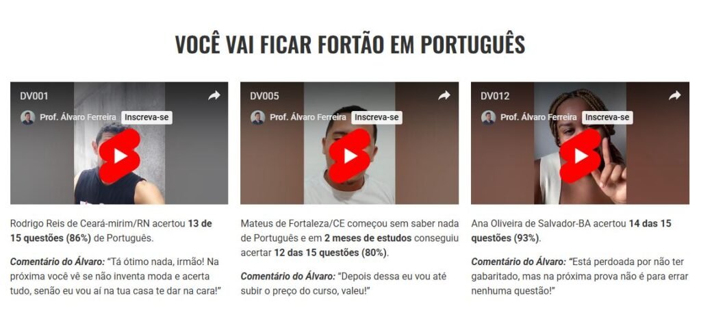 Depoimentos de alunos do Academia de Português