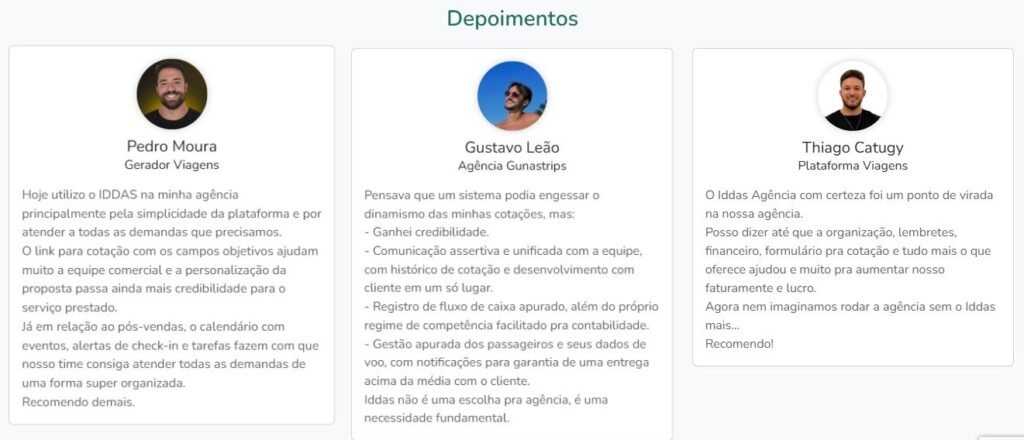 Depoimentos de alunos do Iddas Agência Gestão de Agência de Viagens