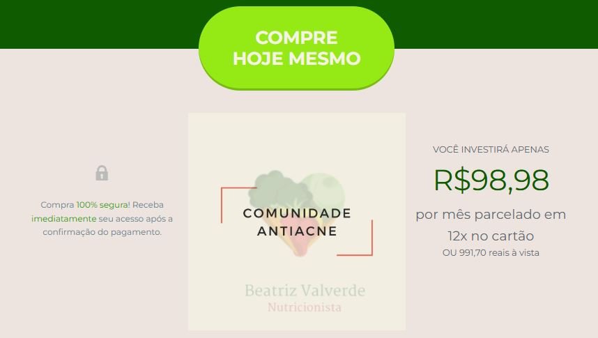 Qual o preço da Comunidade Antiacne Tem cupom de desconto