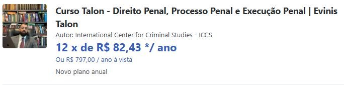 Qual o preço Curso Talon - Direito Penal, Processo Penal e Execução Penal Tem cupom de desconto