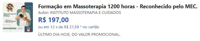 Qual o preço Formação em Massoterapia 1200 horas Tem cupom de desconto