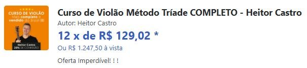 Qual o preço Curso de Violão Método Tríade Tem cupom de desconto