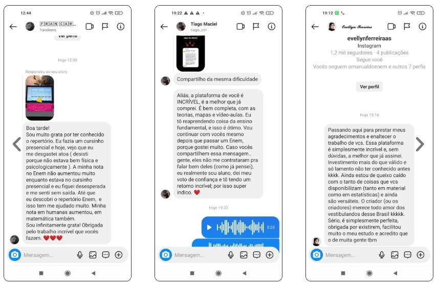 Depoimentos de alunos