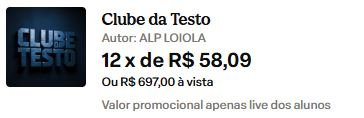 Página do curso Clube da Testo disponível na plataforma Hotmart