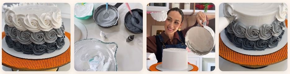 Processo de decoração de bolo com chantininho ensinado no curso