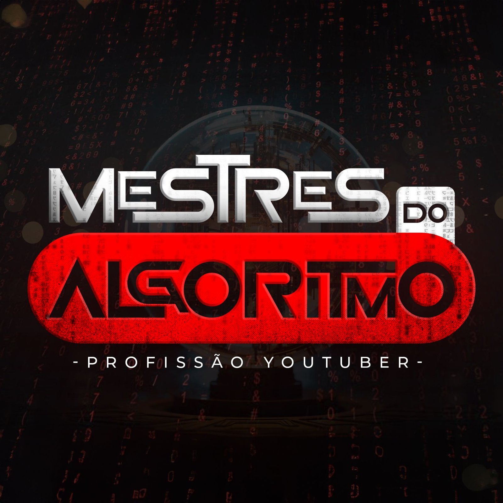 Logo Do Curso Mestres Do Algoritmo Profissão Youtuber Com Fundo Digital Escuro