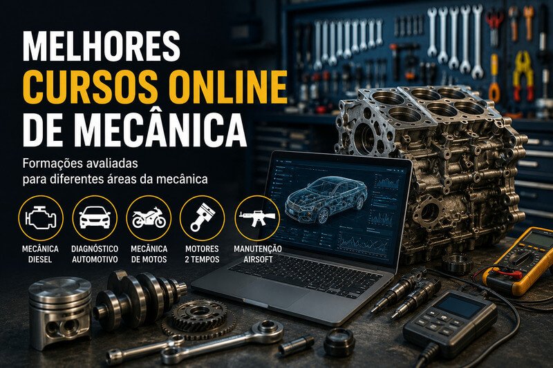 Ferramentas, Componentes Mecânicos E Equipamentos De Diagnóstico Representando Um Guia Com Os Melhores Cursos Online De Mecânica Para Diferentes Especialidades.