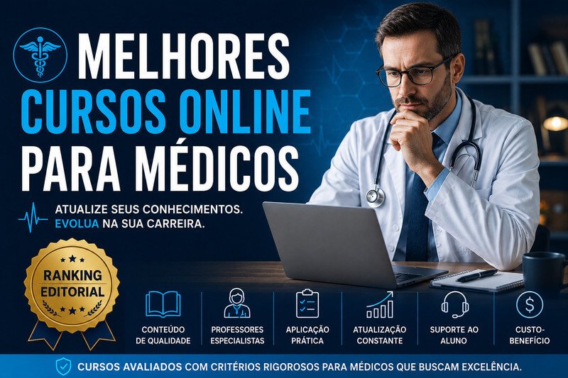 Médico Utilizando Notebook Enquanto Pesquisa Os Melhores Cursos Online Para Médicos Em 2026, Com Foco Em Atualização Profissional E Educação Médica Continuada.